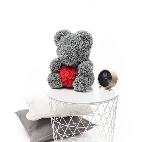 Rose Teddy Bear, Made of Artificial Roses, Flower Gift, 45 Cm, Grey, Otis - Teddyway
