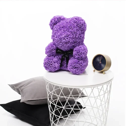 Rožių Meškiukas, Iš Dirbtinių Rožių, Gelių Dovana, 40 Cm, Violetinis, Onis - Teddyway