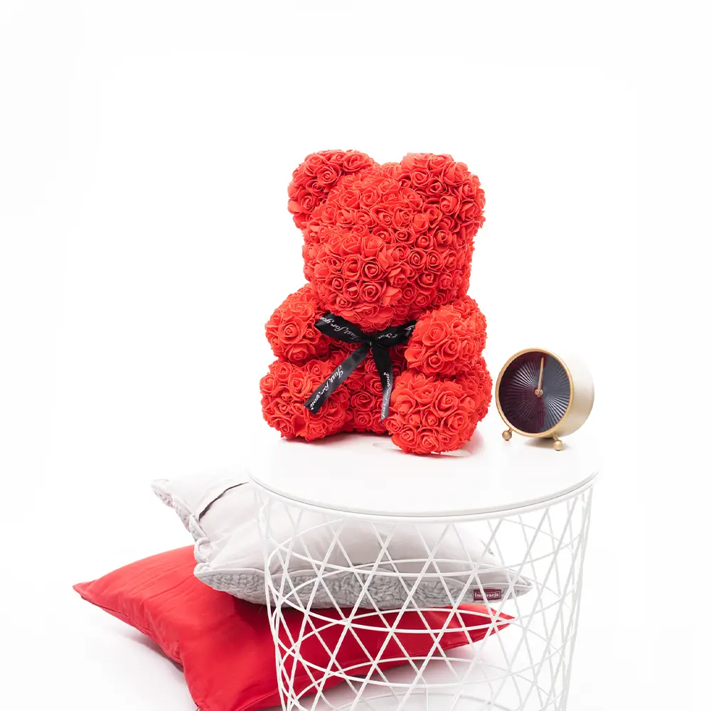 Rose Teddy Bear, Made of Artificial Roses, Flower Gift, 40 Cm, Red, Onis - Teddyway